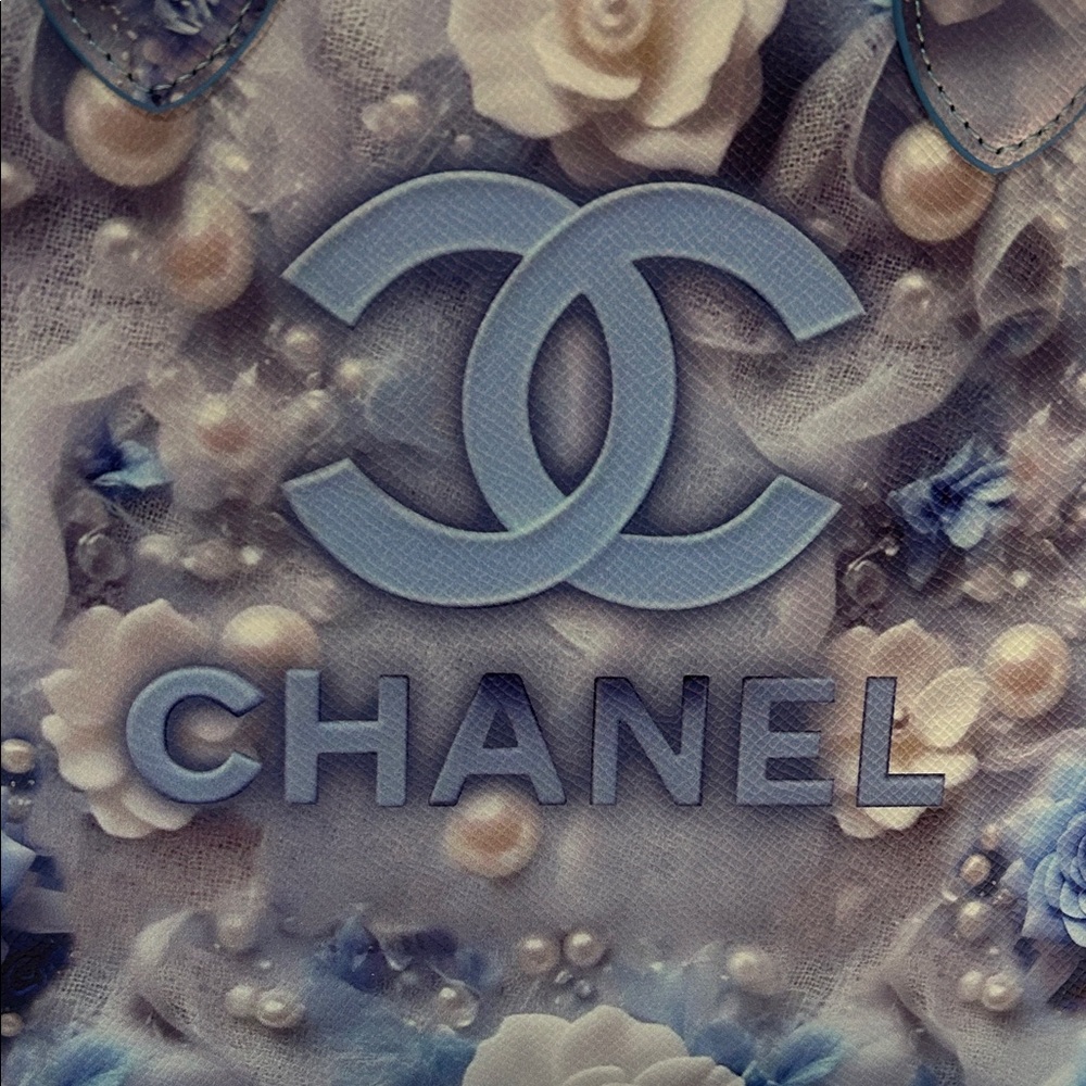 Chanel Blue and White Monogrammed Floral Tote Bag - VIP Gift - Picture 2 of 12
